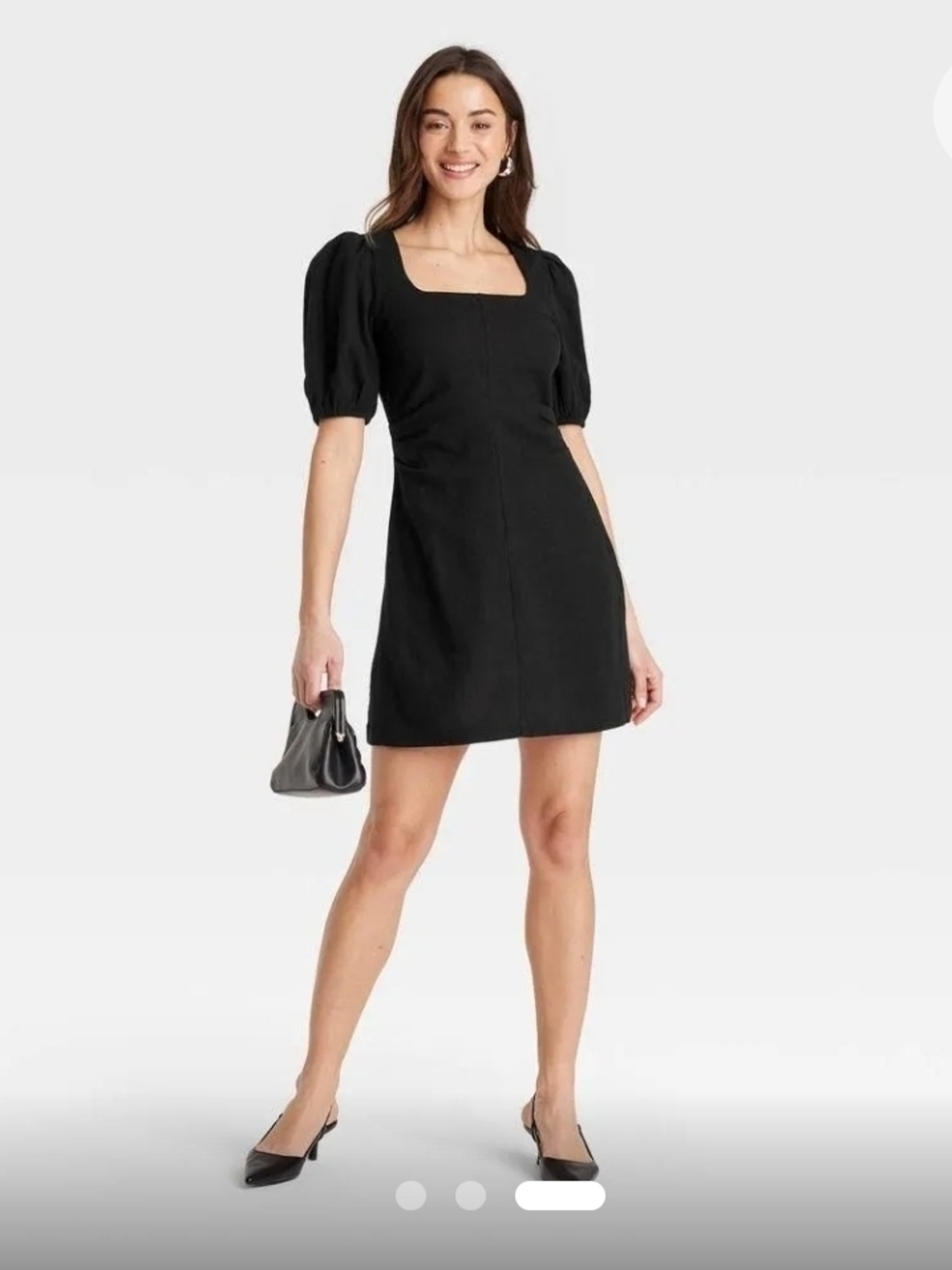 a new day Black Square-Neck Puff Sleeve Mini Dress